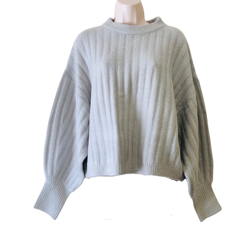 And Now This Gray Cropped Sweater Puffy Sleeves Large